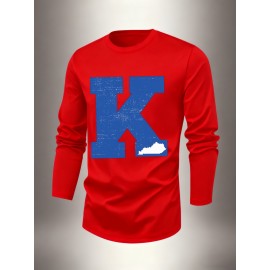 Men's longsleeved Tshirt with 2D printed designs, featuring letter slogans and geometric patterns. Available in 4 colors. Ideal for Men's holiday occasions and Christmas., Christmas Attire, Casual Wear, Letter Print, Graphic Tee, Quality Stitching
