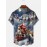 Men's Vintage Christmas Santa Claus Print Short Sleeve Dress Shirt with Collar & Pocket - Single-Button Closure, Machine Washable Holiday Party Attire, Pocket Square Compatible (Santa & Reindeer/Elf Patterns) - Summer Button