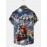 Men's Vintage Christmas Santa Claus Print Short Sleeve Dress Shirt with Collar & Pocket - Single-Button Closure, Machine Washable Holiday Party Attire, Pocket Square Compatible (Santa & Reindeer/Elf Patterns) - Summer Button