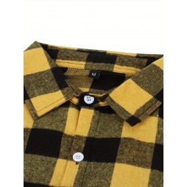 Trendy Checkered Vintage Plaid Colorblocking Men'S Casual Shirt with Chest Pocket, Grid Pattern Top for Spring and Autumn Wear, Comfortable Stylish Design