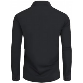 Men'S Polyester Casual Dress Shirt - Solid Color, Button-Up, Lapel Collar, Moderate Stretch, Comfortable Design for All Seasons, 120g/㎡, Casual Wear|Modern Casual Shirt|Sleek Appearance