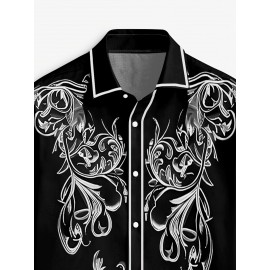 Men'S Western Cowboy Shirt - Non-Stretch Polyester Formality - Button-Up Long Sleeve with Classic collar - Rustic Western Style Blouse for Ranch, Themed Events, Casual Attire - Durable Cowboy Attire, Country Boy Outfit, Ranch Clothing, Floral Print Design, Sturdy Construction, Casual Wearers