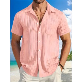[Casual Shirt] Classic Men's Short Sleeve Shirt | Casual Button-Up, Solid Color Non-Stretch Fabric, Machine Washable, All-Season Versatile Wear for Office & Social Events