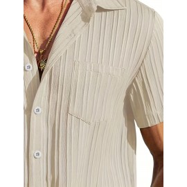 [Casual Shirt] Classic Men's Short Sleeve Shirt | Casual Button-Up, Solid Color Non-Stretch Fabric, Machine Washable, All-Season Versatile Wear for Office & Social Events