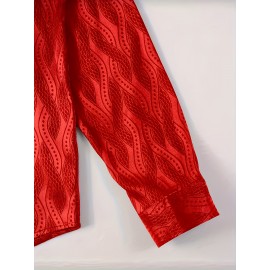 Men'S Red Brocade Shirt - Long Sleeve Slim Fit Business Wedding Party Formal & Casual Shirt with Classic Collar, Non-Stretch Fabric for Office, Events