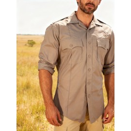 Men'S T8512KH 37-Inch Tactical Shirt - 65% /35% Blend, Ripstop Breathable Long Sleeve Button- with V-Neck & Tight-Fit Design, Outdoor Hiking & Work Shirt for Spring/Fall, Tactical & Casual Wear, Durable Stretch Fabric for Hunting, Camping