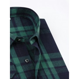 Men'S Wrinkle-Resistant Stretch Long Sleeve Dress Shirt - Business Casual & Formal Button-Up with Chest Pocket, Brown/White Checkered Pattern, Square Collar, Wrinkle-Free Easy Care Fabric for Office, Semi-Formal Events - Spring/Fall Season Shirt for