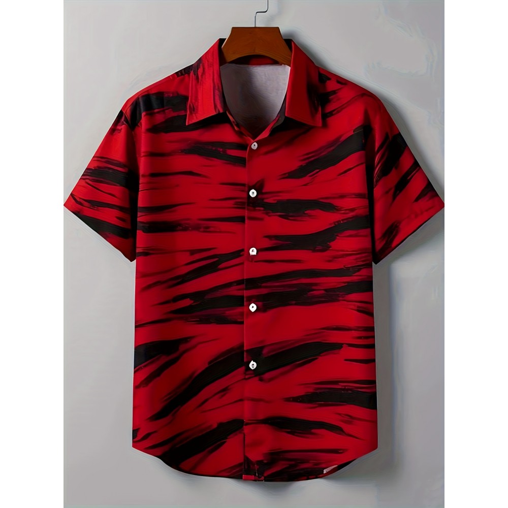 Men's Short-Sleeve Casual Shirt with Digital Print Short-Sleeve - Summer Collar Button- Blouse for Casual Attire, Machine Washable Non-Stretch Fabric, Versatile Short-Sleeve Shirt for Office & Semi-Formal Outfits - Suitable for Men