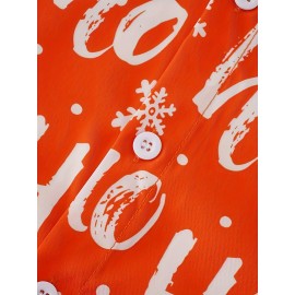 Men'S 3D Print Cartoon Christmas Snowflake & HO HO HO All-Over Print Long Sleeve Button-Up Shirt - Red with Snowflakes, Casual Holiday & Casual Attire, All-Season Comfort, Regular Fit, Easy-Care Fabric for Parties & Casual Outfits