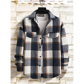 [Vintage Plaid Shirt] Vintage Plaid Shirt for Men | Single-Breasted, Loose Fit, Long Sleeve Casual Top | Black & White Checkered Pattern, Button-Up Front, Nonelastic Fabric | Perfect for Fall/Winter Outings & Casual Wear