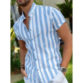 Men's Hawaiian Shirt - Black & White Striped with Orange Collar, Short Sleeve Summer Beach Shirt, Relaxed Fit Casual & Semi-Formal Outfits, Machine Washable Tropical Shirt for Men, Mismatched Pattern with Black and White Stripes, Breathable Fabric for Warm Weather, Stylish and Comfortable for Beach Outings and Casual Attire, Hawaiian Shirt Men Plus Size