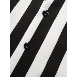 Men's Hawaiian Shirt - Black & White Striped with Orange Collar, Short Sleeve Summer Beach Shirt, Relaxed Fit Casual & Semi-Formal Outfits, Machine Washable Tropical Shirt for Men, Mismatched Pattern with Black and White Stripes, Breathable Fabric for Warm Weather, Stylish and Comfortable for Beach Outings and Casual Attire, Hawaiian Shirt Men Plus Size