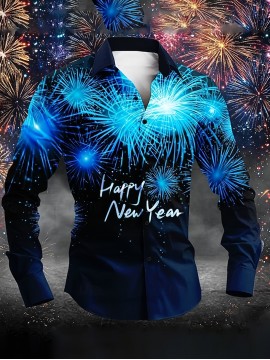 Men'S Casual New Year Fireworks Print Shirt | Unique Fireworks Design, Comfortable and Skin-Friendly High-Quality Fabric, Suitable for Festive Occasions
