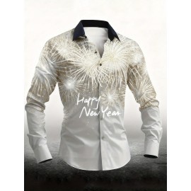 Men'S Casual New Year Fireworks Print Shirt | Unique Fireworks Design, Comfortable and Skin-Friendly High-Quality Fabric, Suitable for Festive Occasions
