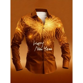Men'S Casual New Year Fireworks Print Shirt | Unique Fireworks Design, Comfortable and Skin-Friendly High-Quality Fabric, Suitable for Festive Occasions