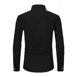 Men's Pink Henley Shirt with Stand Collar - Versatile Long Sleeve Half-Button Tee for Casual & Formal Wear, Smooth Polyester Fabric, Machine Washable, Spring/Fall Essential, Spring Attire | Classic Henley Shirt | Solid Color Shirt