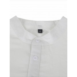 Men's Pink Henley Shirt with Stand Collar - Versatile Long Sleeve Half-Button Tee for Casual & Formal Wear, Smooth Polyester Fabric, Machine Washable, Spring/Fall Essential, Spring Attire | Classic Henley Shirt | Solid Color Shirt