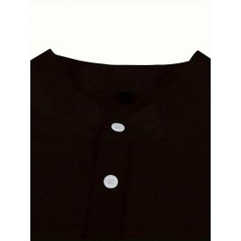 Men's Pink Henley Shirt with Stand Collar - Versatile Long Sleeve Half-Button Tee for Casual & Formal Wear, Smooth Polyester Fabric, Machine Washable, Spring/Fall Essential, Spring Attire | Classic Henley Shirt | Solid Color Shirt