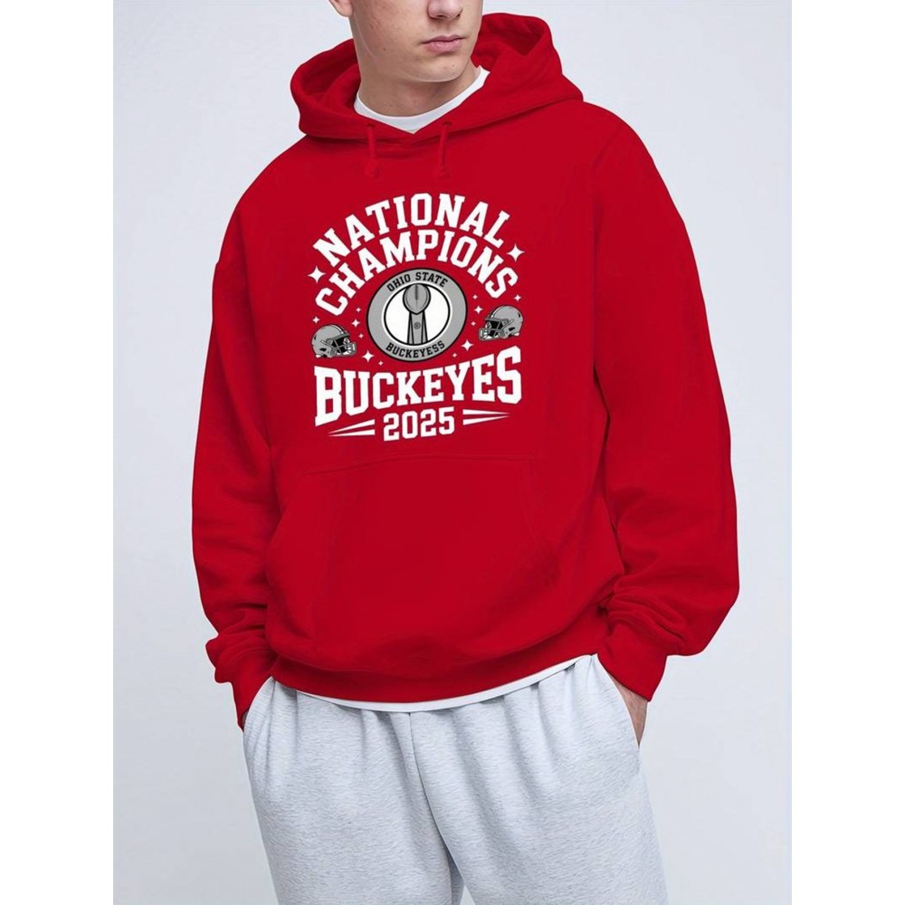 Men's Casual Hooded Sweatshirt with Letter 'H' Hot Transfer Print Logo - Long Sleeve Pullover Hoodie, Pockets & Medium-Stretch Fabric, Machine Washable Winter Sweater for Cold Weather (Autumn/Winter) - In-Stock for immediate Shipping