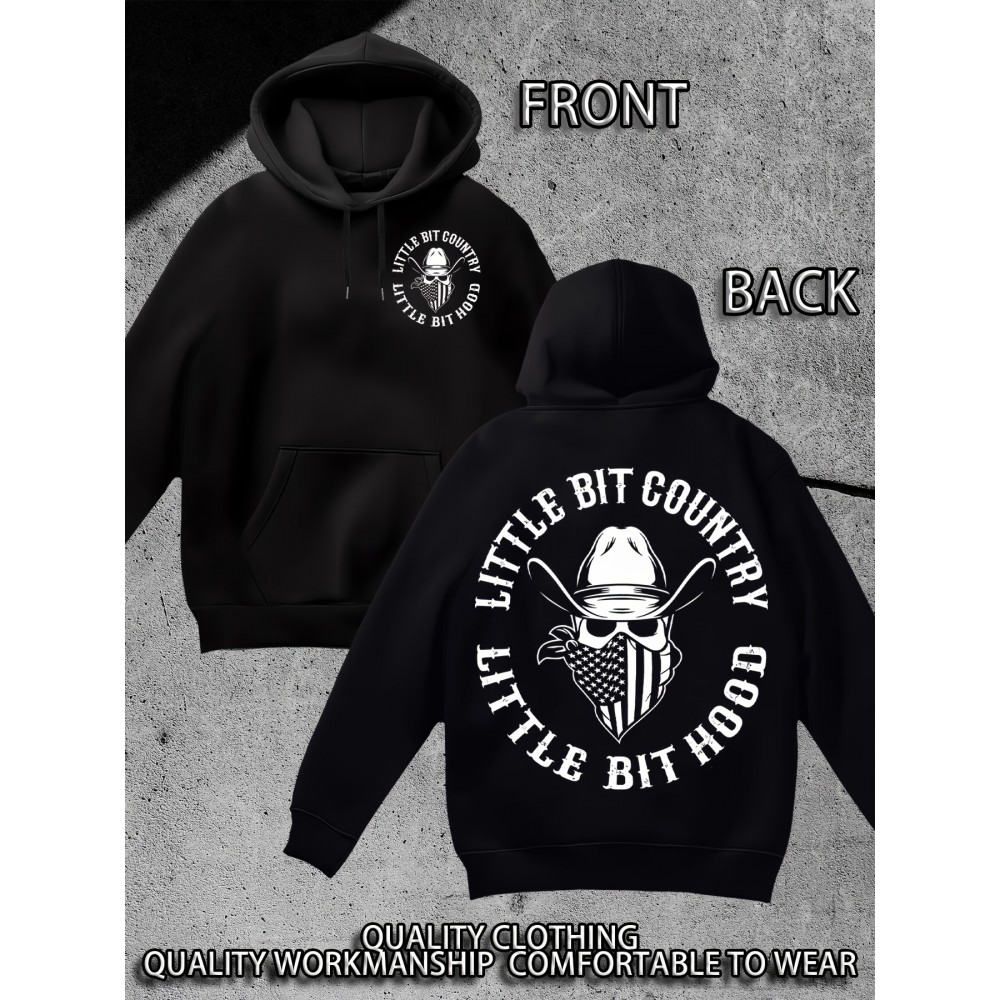 Men's Heavyweight Hoodie - 310g Blend Pullover Hooded Sweatshirt, Country Graphic Back Print, Machine Washable Streetwear for Fall Winter Spring - Black Hoodie for Men, Casual Wear, Statement Sweatshirt, Cozy Material, Long Sleeve Top, Casual Dressers