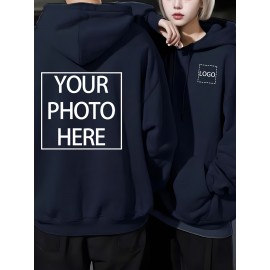 Men's Custom Photo/Text Hooded Sweatshirt - Personalized Logo & Photo Printing, Casual Loose Fit Pullover with Your Own Design, Machine Washable for Casual Attire, Events, Team Uniforms & Promotional Branding