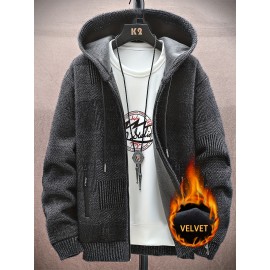 Autumn and Winter New Middle aged Men's Casual Hoodie with Thick Knitted Cardigan and Velvet for Warmth, Autumn Layering, Cold Weather Wear, Classic Hoodie, Relaxed Fit, Durable Stitching, Men’S Cardigan Sweater, Long Sleeve Top, Winter Essentials