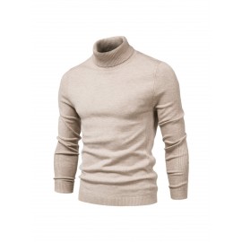 Men'S Japanese-Inspired Turtleneck Sweater - Soft Warm Loose-Fit Pullover with High Neck & Long Sleeves, Solid Color Casual Winter Sweater for Fall/Winter, Versatile Layering Essential in Grey & More Neutral Tones - Easy-Care Knit Fabric