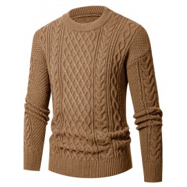 Men's Thickened Warm Slim-Fit Red Cable-Knit Sweater - Soft Light Beige-Friendly Long Sleeve Round Neck Winter Sweater for Business Casual & Casual Attire, Durable Cozy Knit Pullover with Twisted Grid Pattern, Versatile Layering Piece (Hand Washable) - Ideal for Office & Semi-Formal Events, Autumn & Winter Fashion in Vibrant Red with Ribbed Cuffs and Hem, Comfortable and Stylish for Casual Formal Outfits