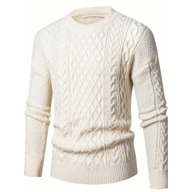 Men's Thickened Warm Slim-Fit Red Cable-Knit Sweater - Soft Light Beige-Friendly Long Sleeve Round Neck Winter Sweater for Business Casual & Casual Attire, Durable Cozy Knit Pullover with Twisted Grid Pattern, Versatile Layering Piece (Hand Washable) - Ideal for Office & Semi-Formal Events, Autumn & Winter Fashion in Vibrant Red with Ribbed Cuffs and Hem, Comfortable and Stylish for Casual Formal Outfits