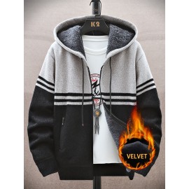 autumn and winter new casual striped hooded knitted sweater for middle-aged and young men, fashionable jacket, Seasonal Clothing, Everyday Sweater, Stylish Outerwear, Trendy Jacket, Warm Material, Pullover Jacket, Men's Sweater, Urban Style