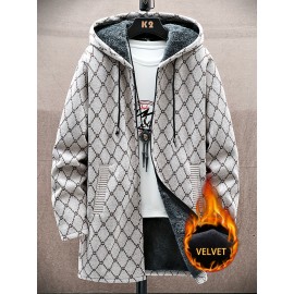Autumn and winter Men's casual mid to long length jacket with hooded and plush thick warm jacket, fashionable and versatile top, Seasonal Fashion, Winter Outerwear, Long Coat, Stylish Outerwear, Warm Fabric, Men's Hoodie, Outerwear Essential, Men's