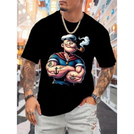 Men's Heavyweight 100% Cotton Pirate Graphic T-Shirt - Oversized Loose Fit Round Neck Short Sleeve, Bold Nautical Design with Pirate Ship & Treasure Chest Print, Breathable All-Season Casual & Themed Party Wear, Machine Washable (Ideal for Pirate Costumes & Everyday Outfits) - Men's Fashion Statement with Vibrant Pirate-Themed Print, Relaxed Fit for Summer & Year-Round Comfort