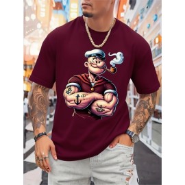 Men's Heavyweight 100% Cotton Pirate Graphic T-Shirt - Oversized Loose Fit Round Neck Short Sleeve, Bold Nautical Design with Pirate Ship & Treasure Chest Print, Breathable All-Season Casual & Themed Party Wear, Machine Washable (Ideal for Pirate Costumes & Everyday Outfits) - Men's Fashion Statement with Vibrant Pirate-Themed Print, Relaxed Fit for Summer & Year-Round Comfort