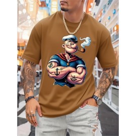 Men's Heavyweight 100% Cotton Pirate Graphic T-Shirt - Oversized Loose Fit Round Neck Short Sleeve, Bold Nautical Design with Pirate Ship & Treasure Chest Print, Breathable All-Season Casual & Themed Party Wear, Machine Washable (Ideal for Pirate Costumes & Everyday Outfits) - Men's Fashion Statement with Vibrant Pirate-Themed Print, Relaxed Fit for Summer & Year-Round Comfort