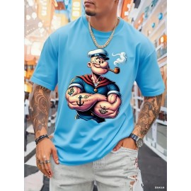 Men's Heavyweight 100% Cotton Pirate Graphic T-Shirt - Oversized Loose Fit Round Neck Short Sleeve, Bold Nautical Design with Pirate Ship & Treasure Chest Print, Breathable All-Season Casual & Themed Party Wear, Machine Washable (Ideal for Pirate Costumes & Everyday Outfits) - Men's Fashion Statement with Vibrant Pirate-Themed Print, Relaxed Fit for Summer & Year-Round Comfort
