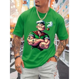 Men's Heavyweight 100% Cotton Pirate Graphic T-Shirt - Oversized Loose Fit Round Neck Short Sleeve, Bold Nautical Design with Pirate Ship & Treasure Chest Print, Breathable All-Season Casual & Themed Party Wear, Machine Washable (Ideal for Pirate Costumes & Everyday Outfits) - Men's Fashion Statement with Vibrant Pirate-Themed Print, Relaxed Fit for Summer & Year-Round Comfort