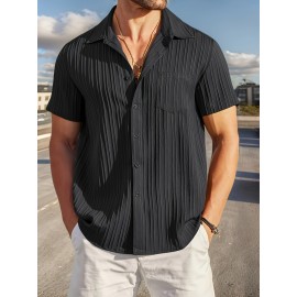 [Casual Shirt] Classic Men's Short Sleeve Shirt | Casual Button-Up, Solid Color Non-Stretch Fabric, Machine Washable, All-Season Versatile Wear for Office & Social Events